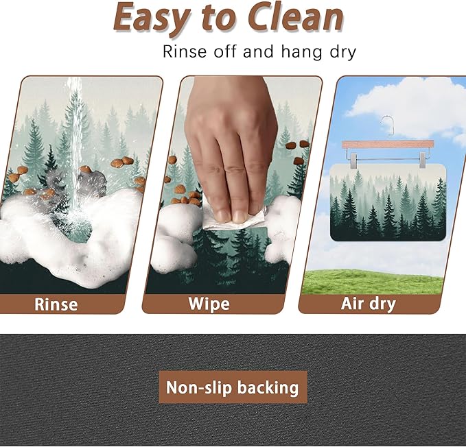 Misty Forest Pet Feeding Mat, Absorbent Quick-Dry Cat Dog Food and Water Bowl - Image 4
