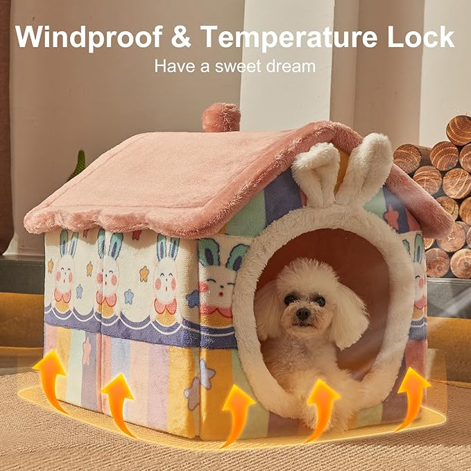 JIUPETY Cute Small Dog House Indoor, Foldable House Kennel Bed Mat - Image 4