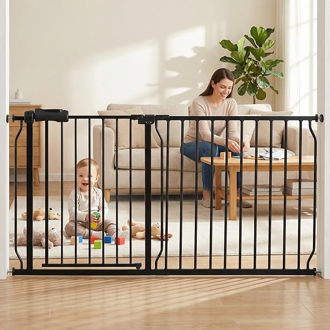 Extra Wide Baby Gate Extra Tall Tension Indoor Safety Gates Black Metal Large by COSENDBABYGATE