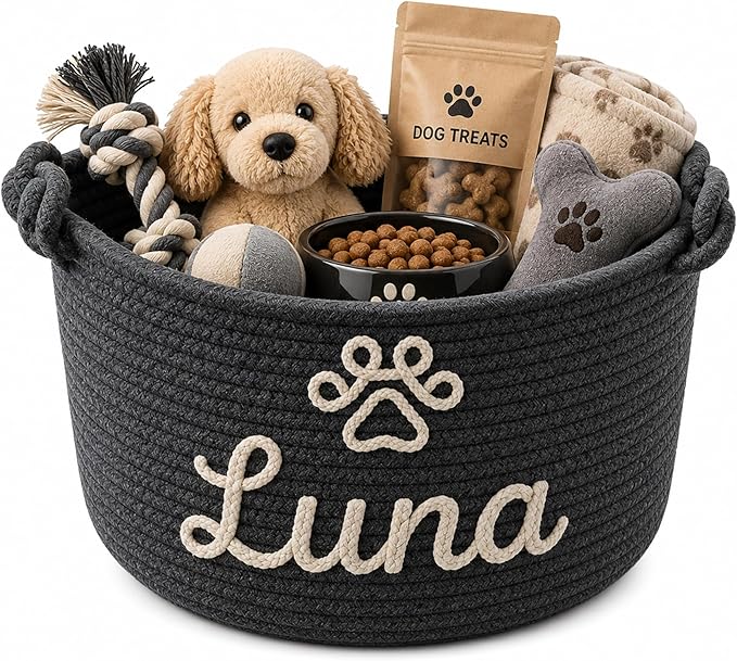 JUPPE Pet Dog Basket with Personalized Name, Dog Toys Storage Organizer Custom by JUPPE