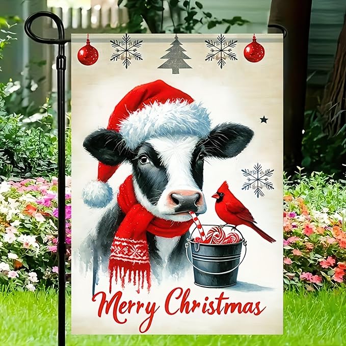 Merry Christmas Garden Flag 12x18 Double Sided Cow Winter Garden Flag - Image 8