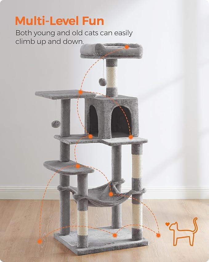 Feandrea Cat Tree, 54.2-Inch Cat Tower, Plush Multi-Level Condo - Image 3