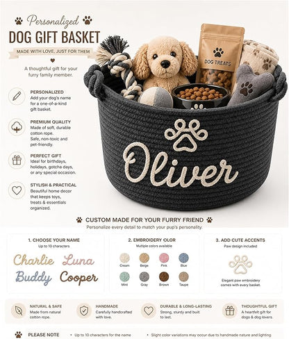 JUPPE Pet Dog Basket with Personalized Name, Dog Toys Storage Organizer Custom - Image 2