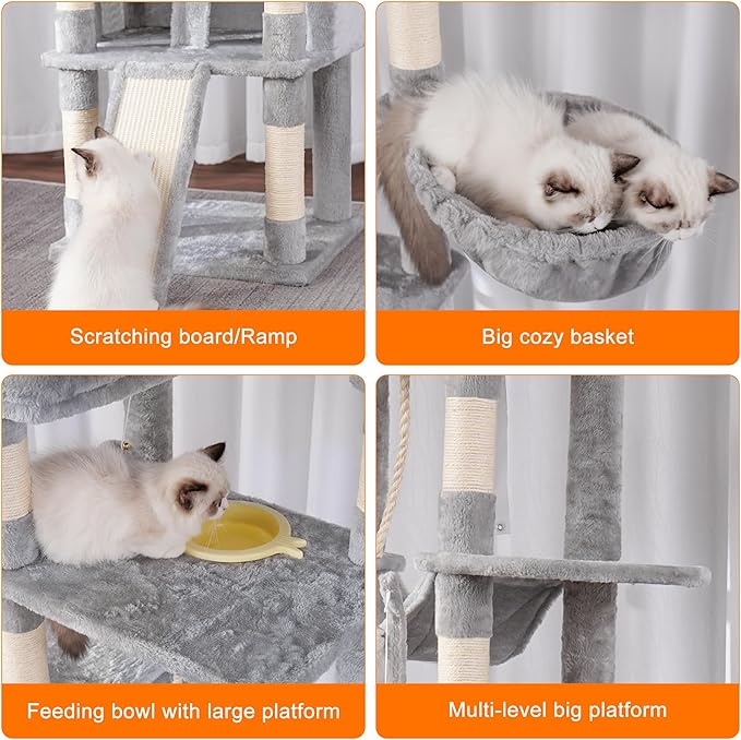 Heybly Tall Cat Tree, 78-inch Multi-Level Cat Tower - Image 7