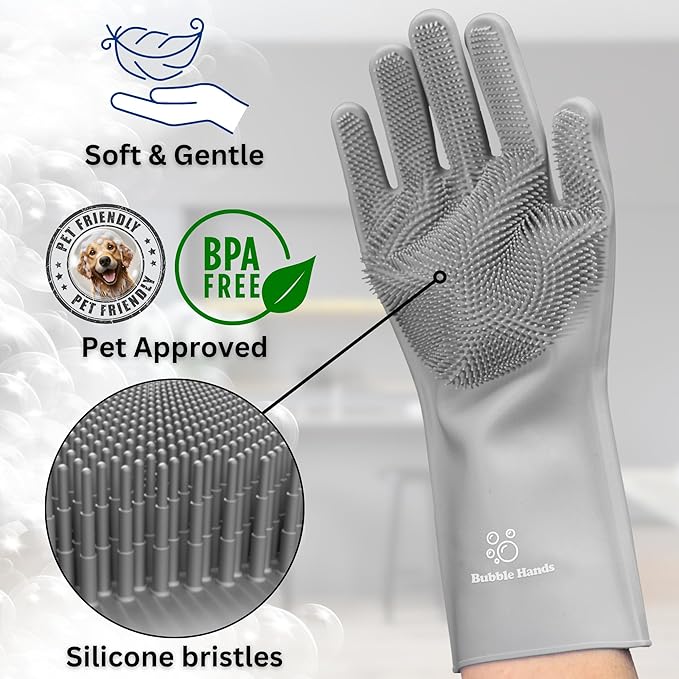 Dog Washing Gloves with Bristle Scrubbers, Reusable Silicone Gloves Ideal - Image 3