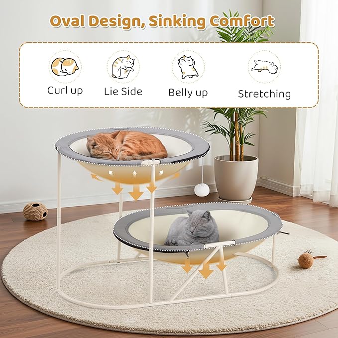Erinnyees 2-Tier Elevated Cat Hammock Bed, Breathable Oxford - Image 7