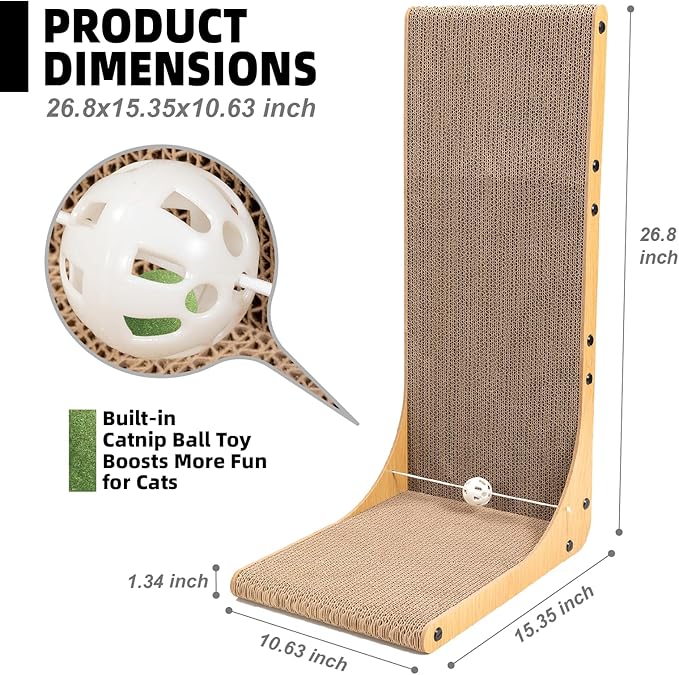 26.8 Inch Cat Scratching Post, Premium High Density Cardboard Cat Scratcher - Image 3