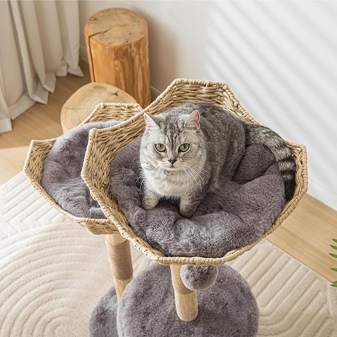Modern Cat Tree for Indoor Cats Large Adult, 46.5" Tall Wooden Cat Tower for - Image 4