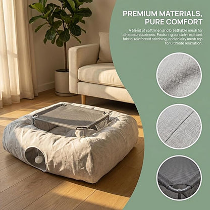 XxingSheep 2-Tier Hammock XXL Cat Tunnel Bed, 4 Cave Premium Hemp Fabric - Image 3