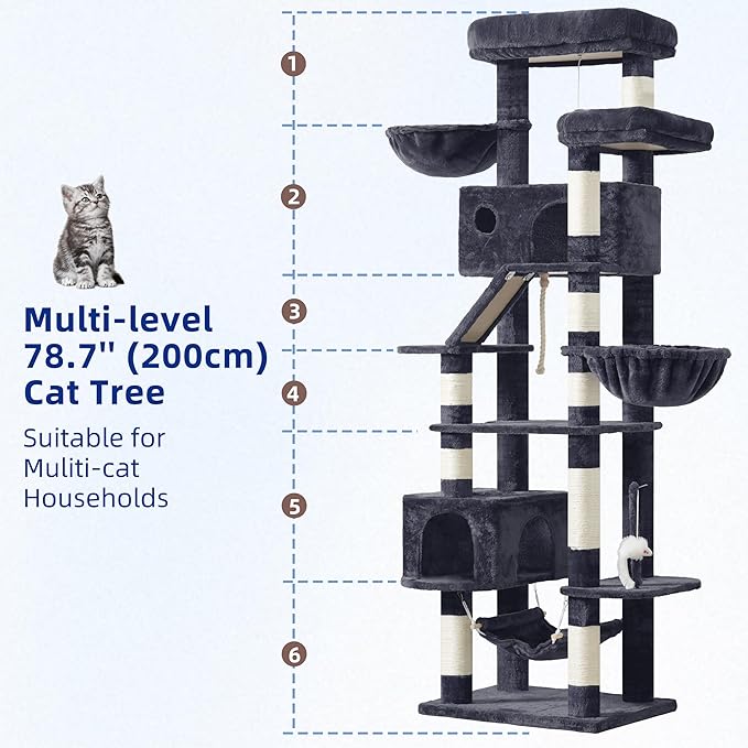 Gitelsnour Cat Tree for Large Cats, 78.7" Tall Cat Tower for Indoor Cats - Image 2