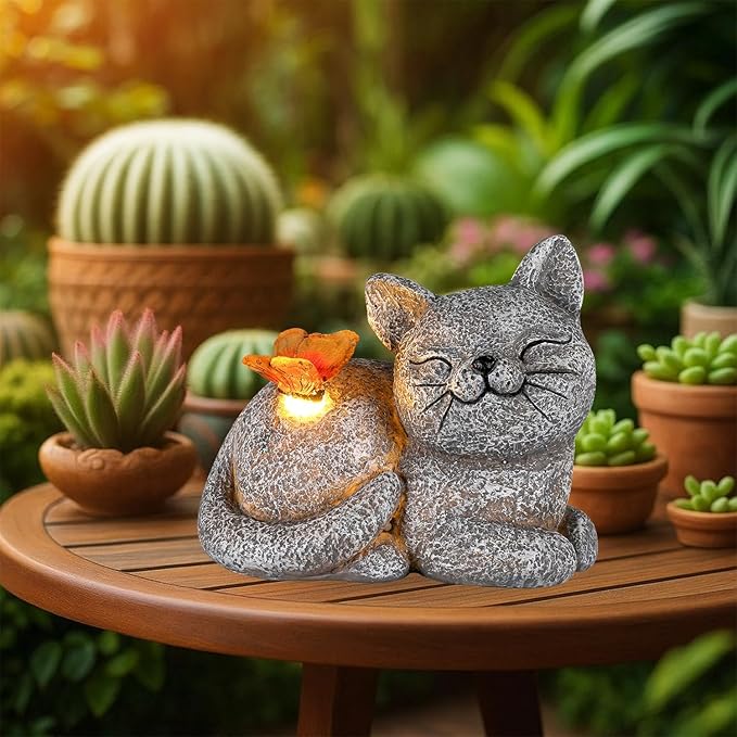 GoGnome Solar Cat Garden Statue by GoGnome