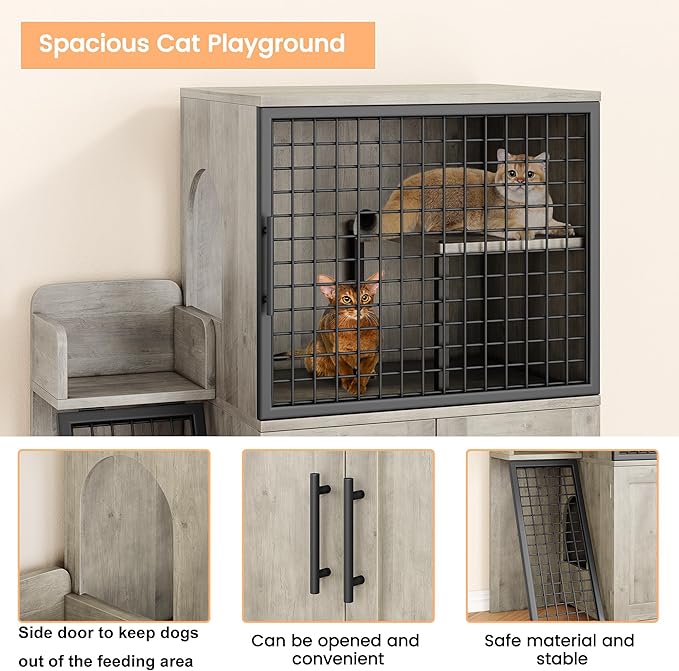 Garvee Dog Proof Cat Feeding Station, Cat Litter Box Enclosure Furniture - Image 3