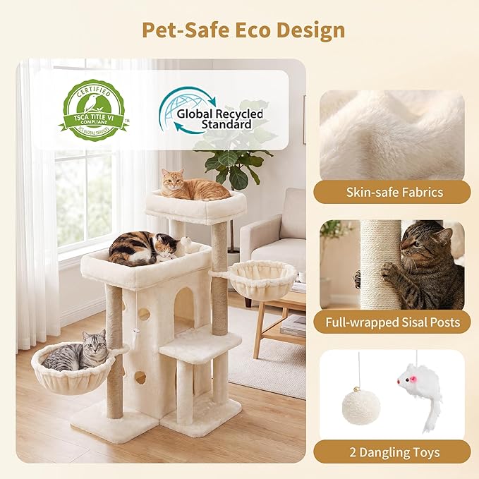 Heybly Cat Tree with Reinforced Big Base, 41.3-Inch Sturdy Cat Tower - Image 4
