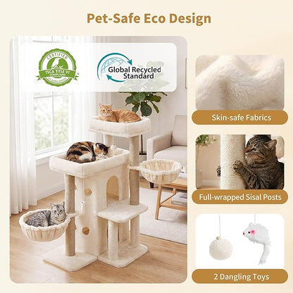 Heybly Cat Tree with Reinforced Big Base, 41.3-Inch Sturdy Cat Tower - Image 4