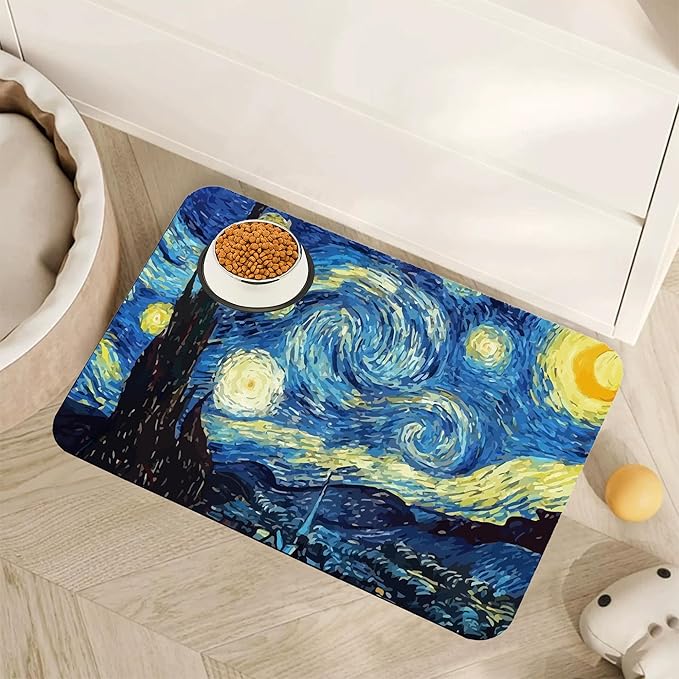 Starry Night Dog Cat Food Mat, Absorbent Pet Feeding Mat by Unknown