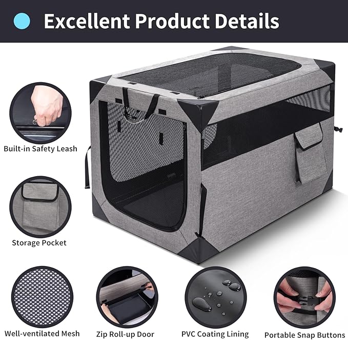 36 Inch Portable Travel Dog Crate, 3 Door Collapsible Soft Pet Kennel - Image 3