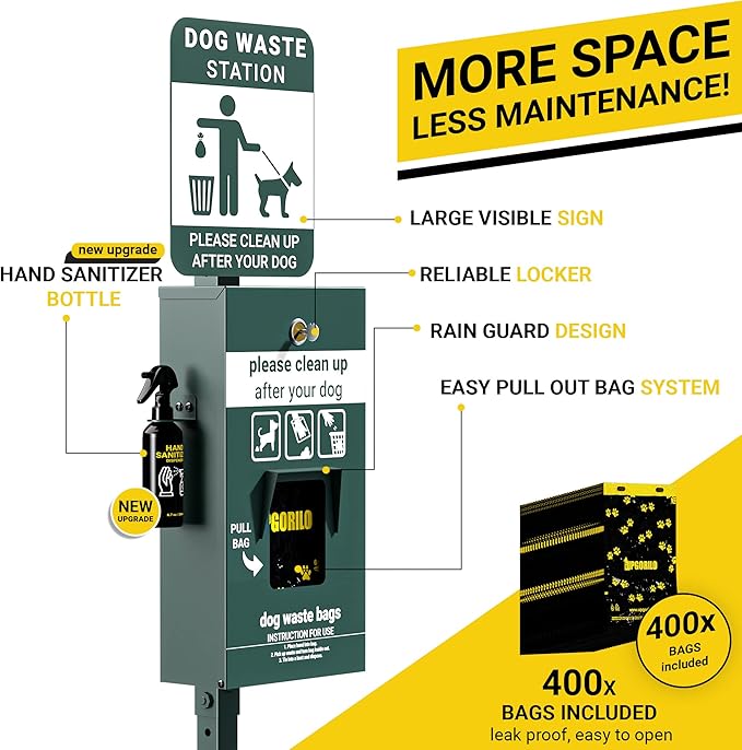 Dog Waste Station with Foot Pedal, 400 Bags, 50 Can Liners, Glow in the Dark - Image 4