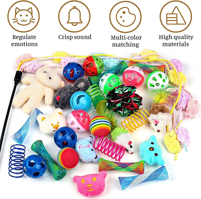 QUOZUO 30 Pcs Cat Toy Kitten Toys Set, Interactive Cat Toy Wand Cat Springs - Image 3