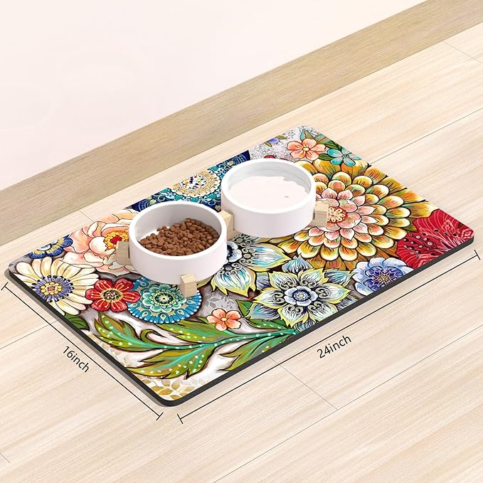 Rnivvi Dog Food Mat, Cute Anti-Slip Rubber Pet Feeding Rug Protect Floors - Image 2