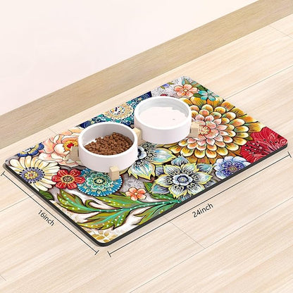 Rnivvi Dog Food Mat, Cute Anti-Slip Rubber Pet Feeding Rug Protect Floors - Image 2