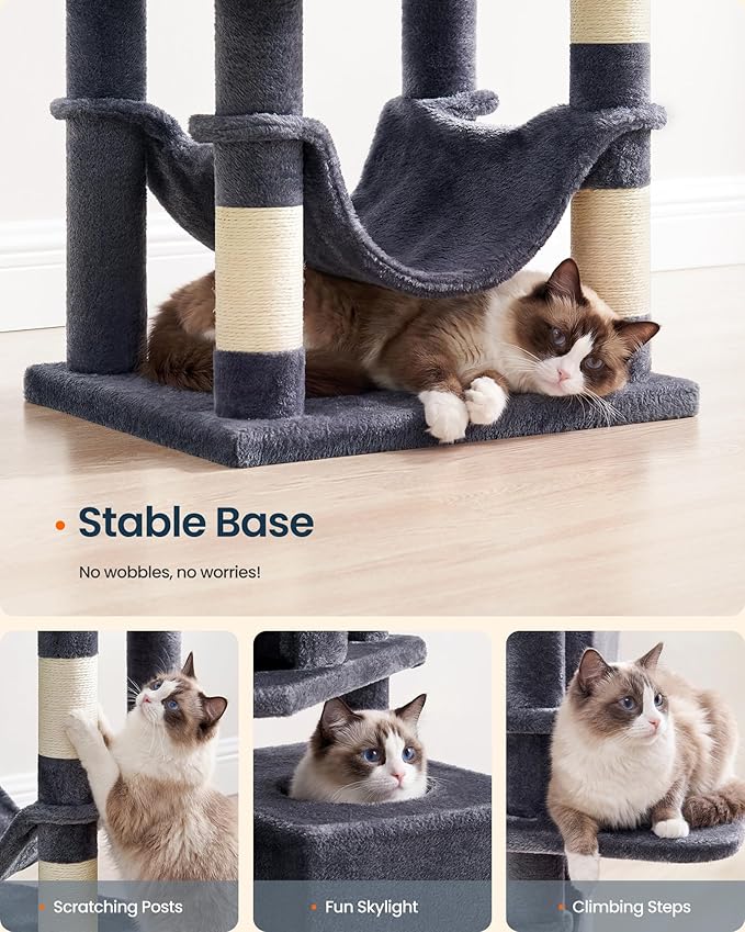 SONGMICS HOME Cat Tree for Indoor Cats, Hammock and Condo, Dark Gray - Image 7