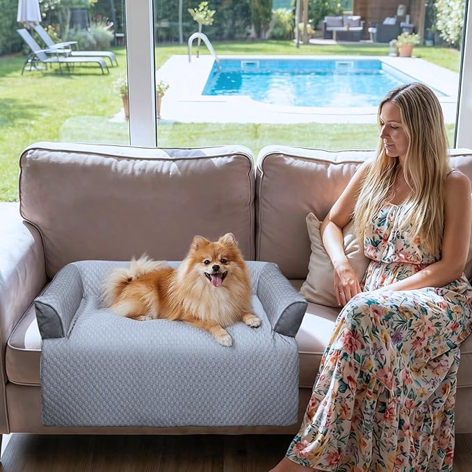 GGIB Cooling Dog Bed Mat with Bolster Pillow Washable Dog Couch Cover - Image 2