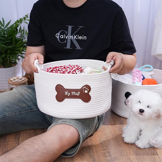 JUPPE Pet Dog Basket with Personalized Name, Dog Toys Storage Organizer Custom - Image 3