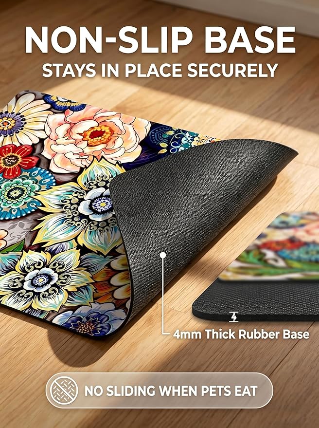 Rnivvi Dog Food Mat, Cute Anti-Slip Rubber Pet Feeding Rug Protect Floors - Image 4