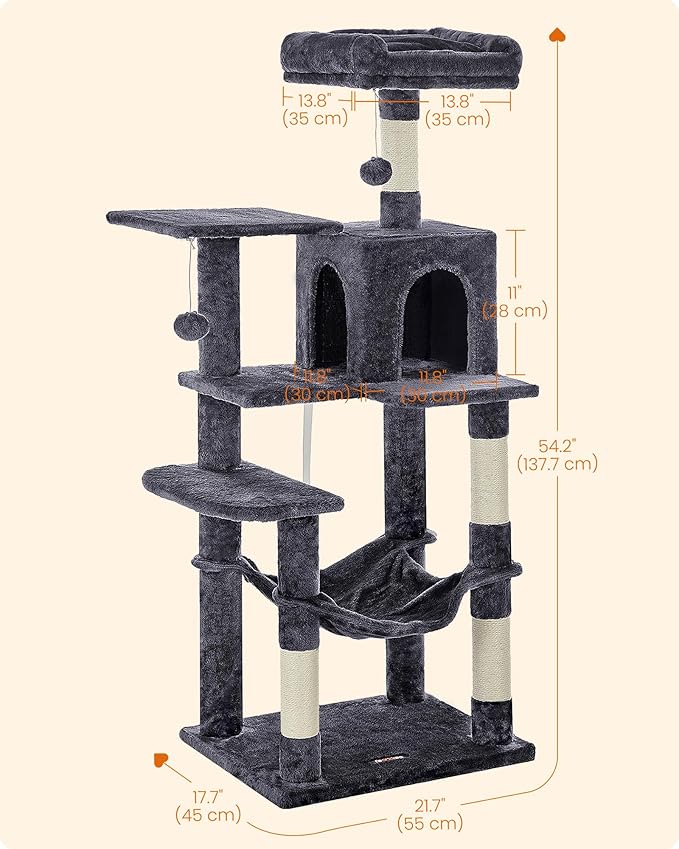 Feandrea Cat Tree, 54.2-Inch Cat Tower, Plush Multi-Level Condo - Image 5