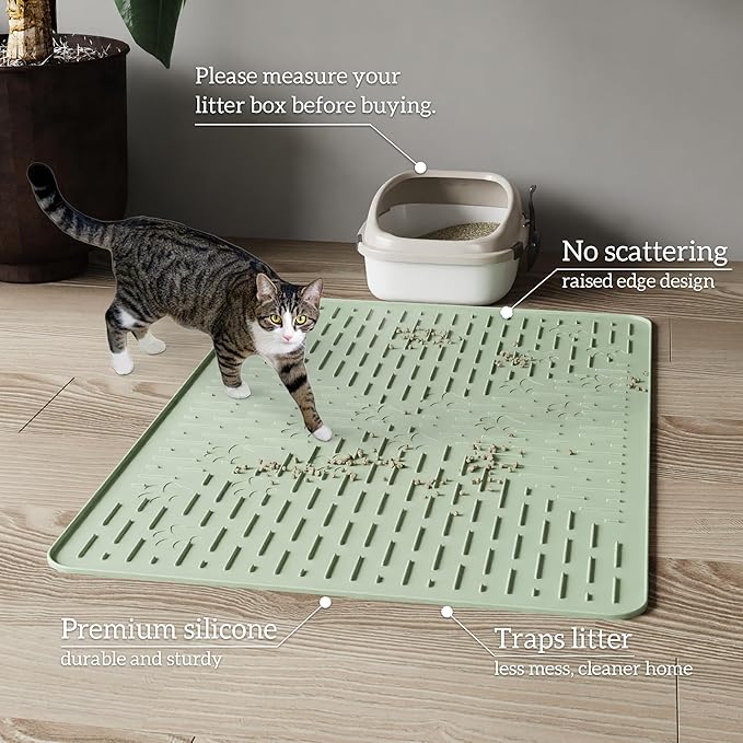 OHMO Cat Litter Mat Large Trapping Mat Premium Silicone Rubber 31.5x23.6 Sage - Image 6