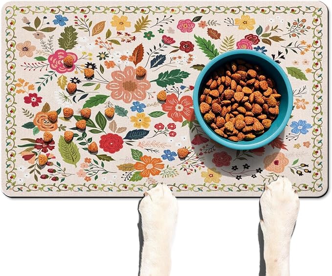 Absorbent Pet Dog Bowl Mat for Food and Water, Pet Cat Food Feeding Mat by Ideasonna