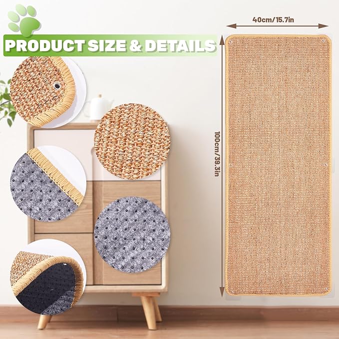 Natural Sisal Cat Scratcher Mat, Wall Scratcher Carpet, Cat Climbing Wall - Image 2