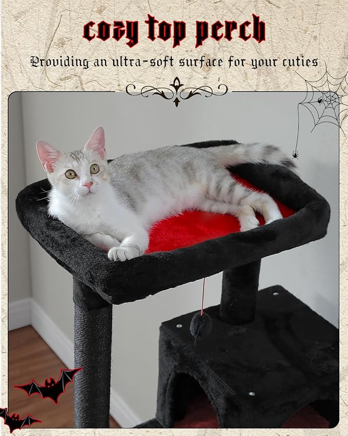 MUTTROS Gothic Cat Tree with Super Large Hammock, 56.3" Black Cat Tower with - Image 4