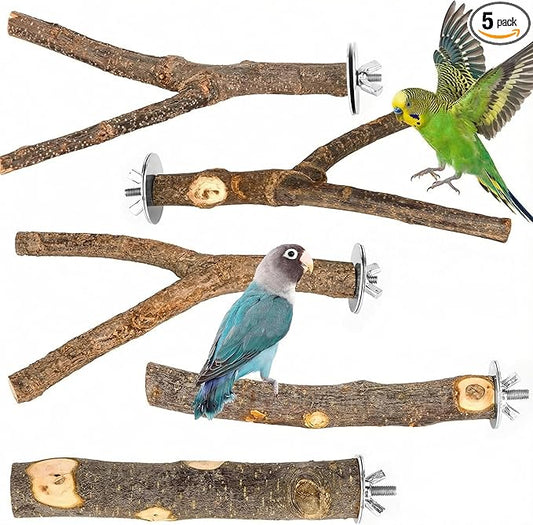 5PCS Natural Wood Bird Perch Set by Unknown