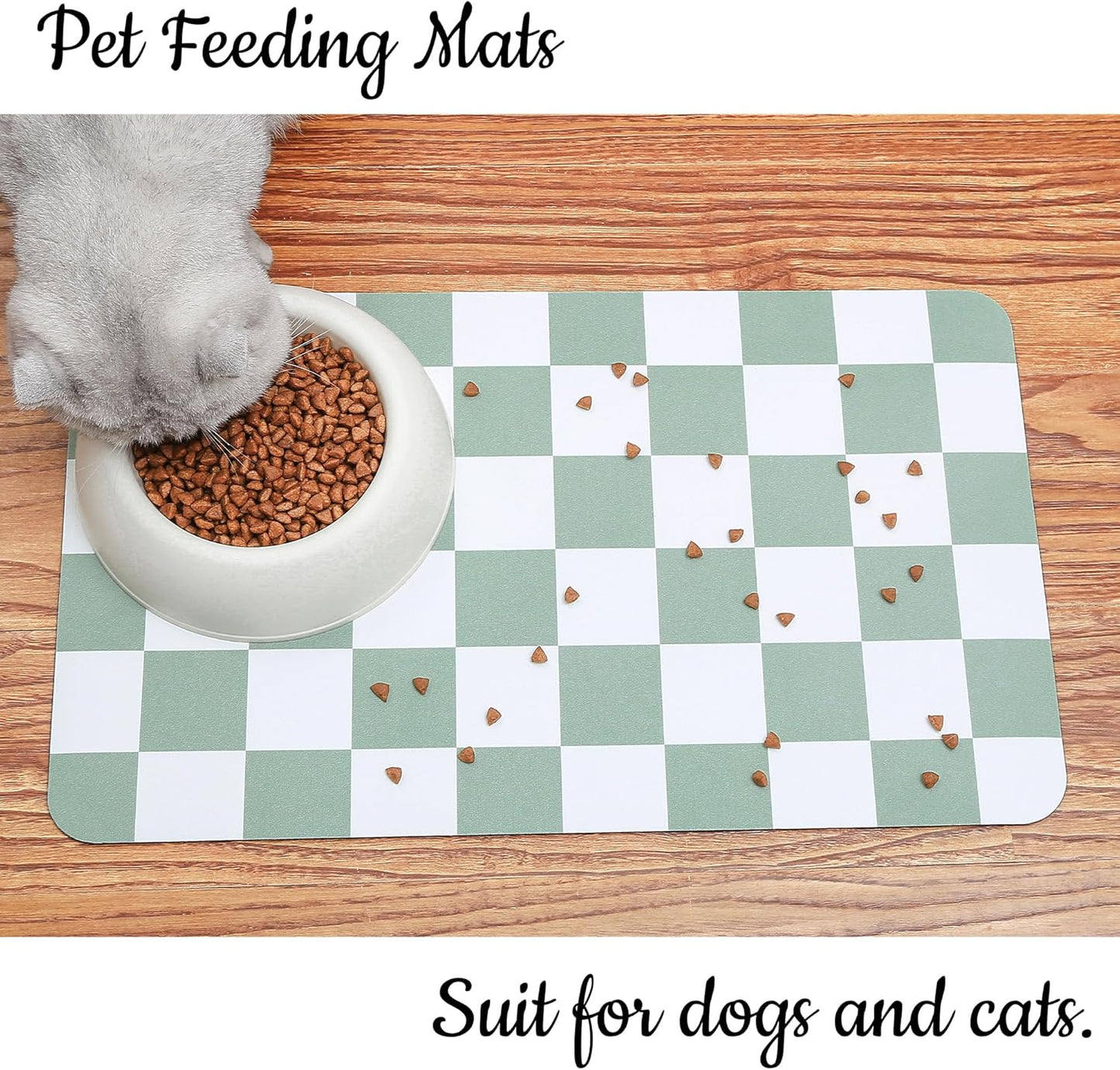 Ralxion Checkered Dog Feeding Mat, Absorbent Mats for Dog Food and Water Bowl, Dispenser, Retro Modern Aesthetic Sage Green Checkerboard Pet Placemat for Dogs, Cats, Puppy Accessories, 12" X19”