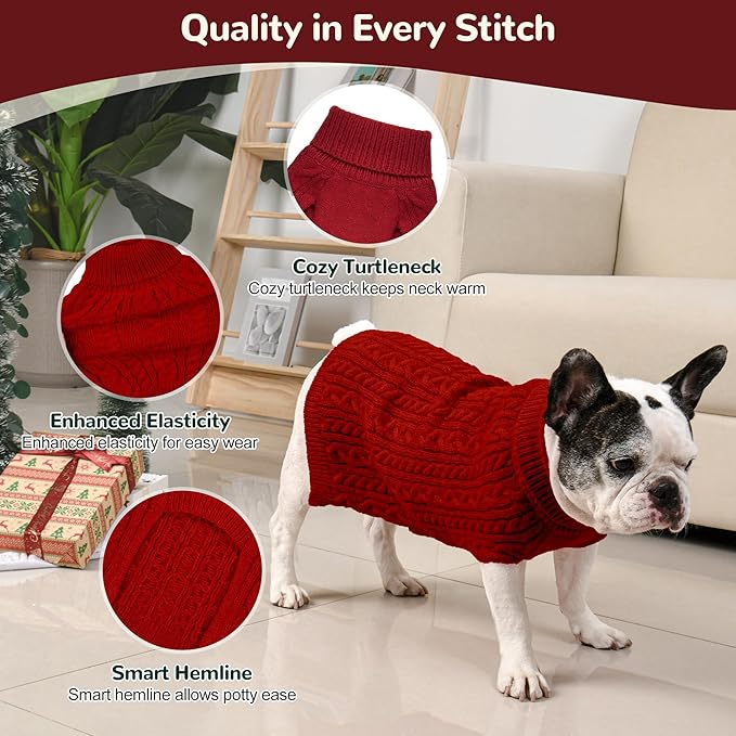 2 Pack Dog Sweaters for Medium Dogs Winter Turtleneck Pullover Cable Knit - Image 3