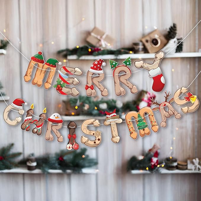 Merry Christmas Banner- Naughty Xmas Party Decoration, Hilarious Holiday Banner - Image 2