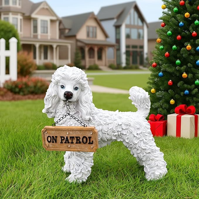 White Poodle Dog Garden Statue - Image 6