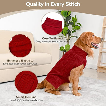 2 Pack Dog Sweaters for Large Dogs Winter Turtleneck Pullover Cable Knit Fleece - Image 3