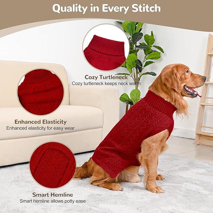 2 Pack Dog Sweaters for Large Dogs Winter Turtleneck Pullover Cable Knit Fleece - Image 3