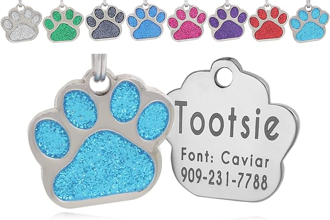 Pet ID Tag, Glitter Paw Bling, Cat ID Tag, Dog ID Tag, Custom Engraved - Image 6