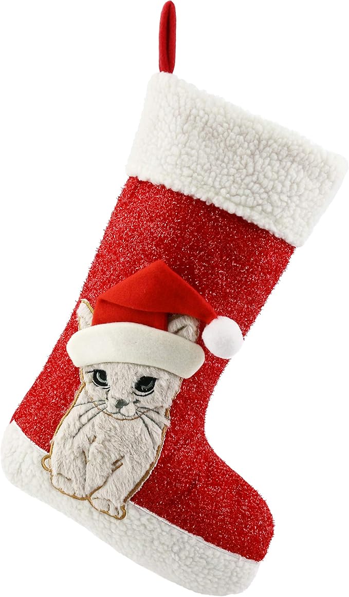 WEWILL 20'' Cute Cat Christmas Stockings Embroidered Xmas Socks Holiday Party by WEWILL