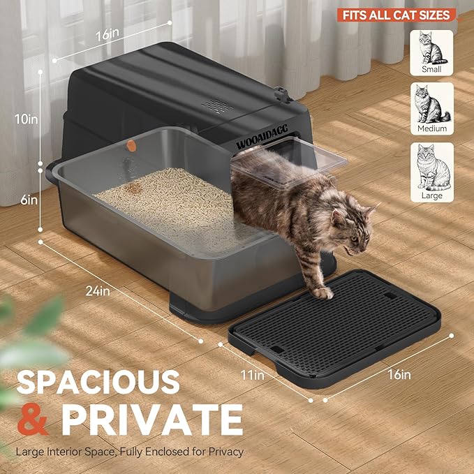 Wooaidagg Enclosed Stainless Steel Cat Litter Box - Image 3