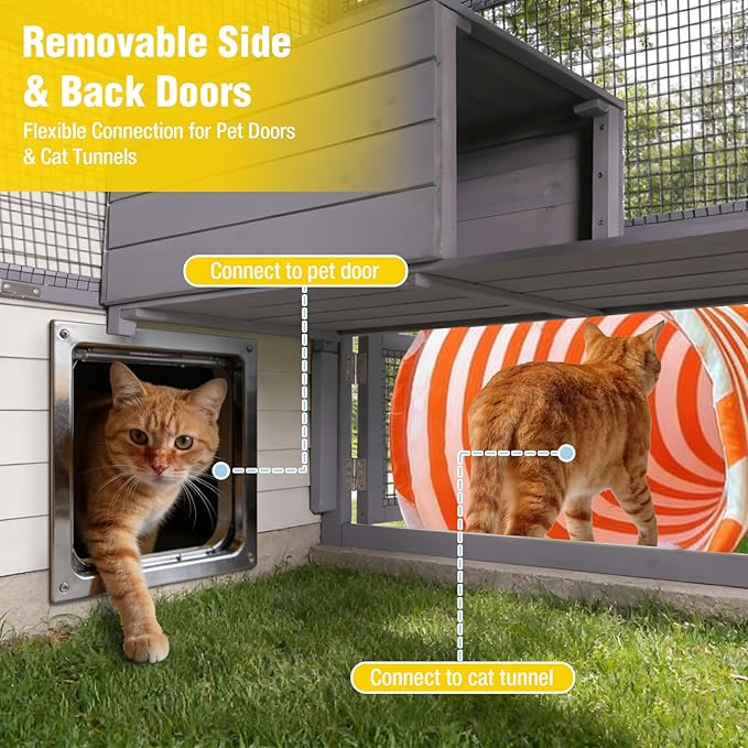 70.1’’ Large Wooden Catio Outdoor Cat Enclosure, Hammock and Scratching Post - Image 5