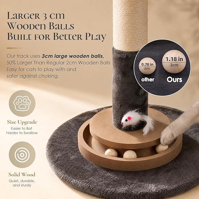 35 Inch Cat Scratching Post, Eucalyptus Sisal Rope Cat Tree Tower - Image 3