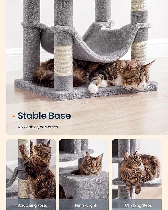 SONGMICS HOME Cat Tree for Indoor Cats, Hammock and Condo, Light Gray - Image 7