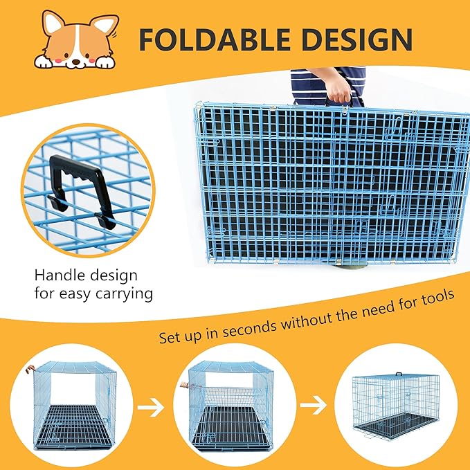 FDW Dog Crate for Medium Dogs 36 Inch Folding Metal WirePet Cage Double Door - Image 6