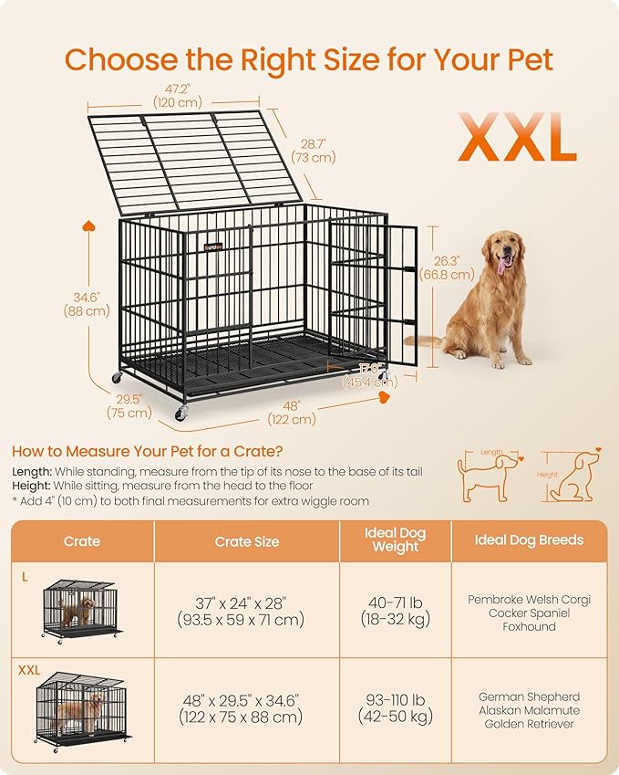 Feandrea Heavy-Duty Dog Crate, 5-Minute Quick Assembly, Foldable Dog Kennel Cage - Image 6
