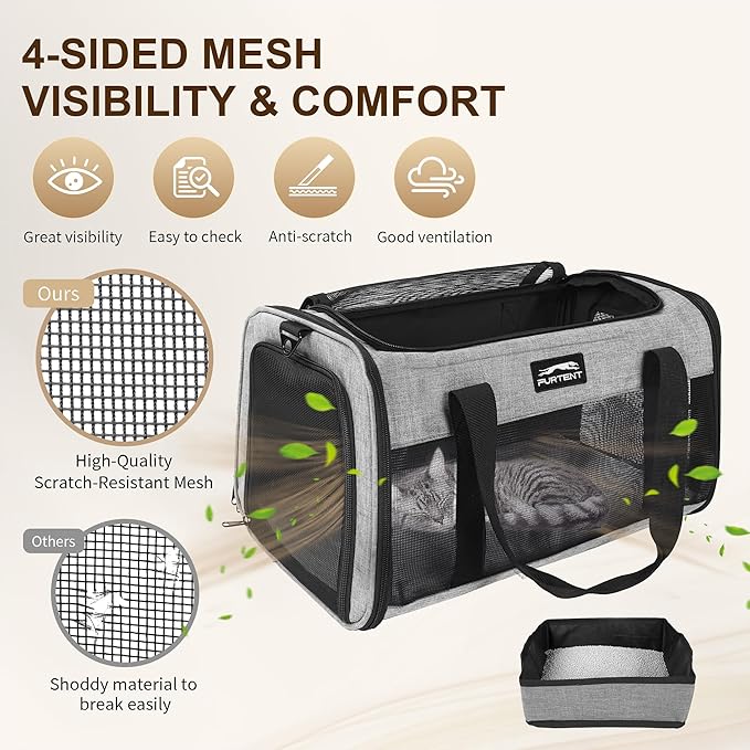 TSA Approved Pet Carrier for Small Cats and Puppies, Soft-Sided and Foldable - Image 4