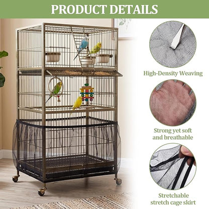 Bird Cage Cover, Bird Cage Seed Catcher, Durable Airy Nylon Mesh Net, - Image 3